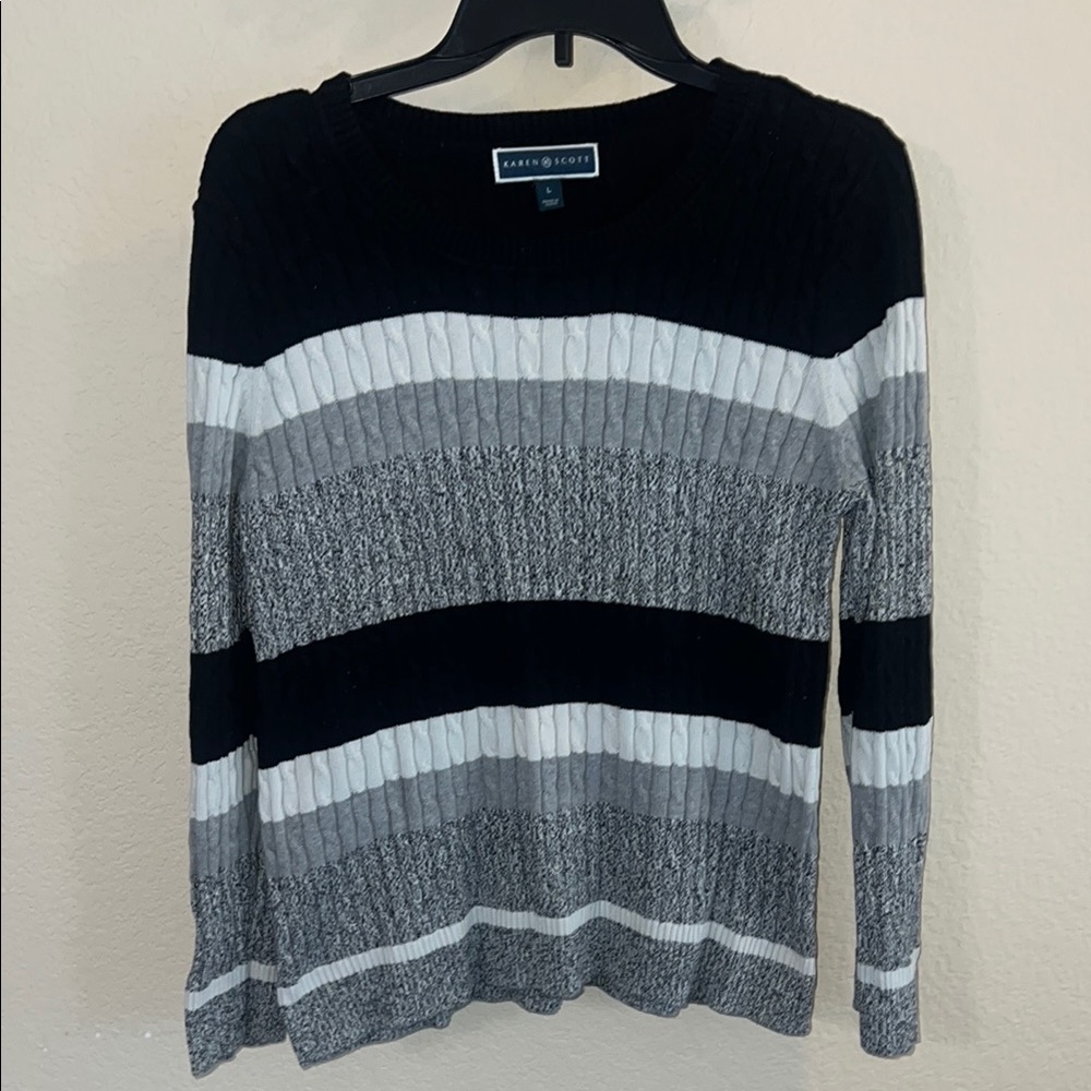 Karen Scott Black, Gray, and White Knit Top